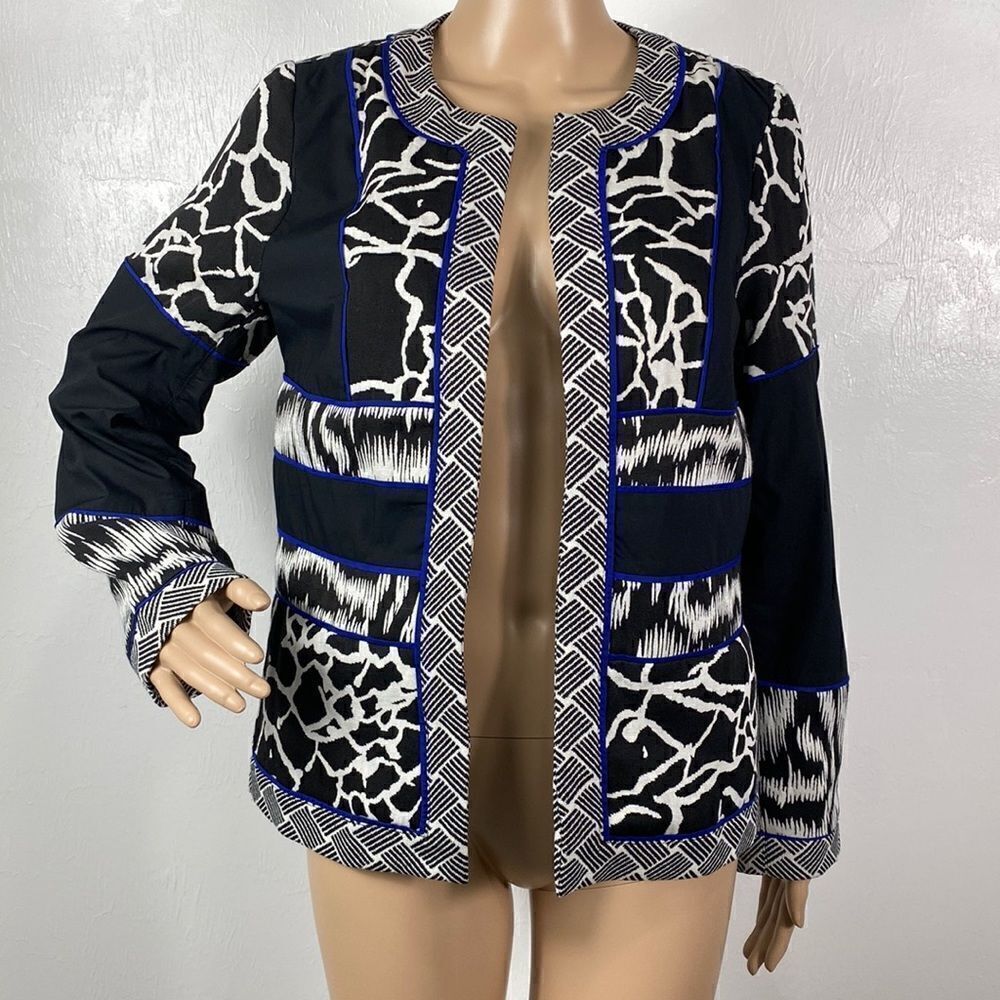 Chico’s‎ Artisan Jacquard Blocked Pattern Lined Open Front Jacket size S